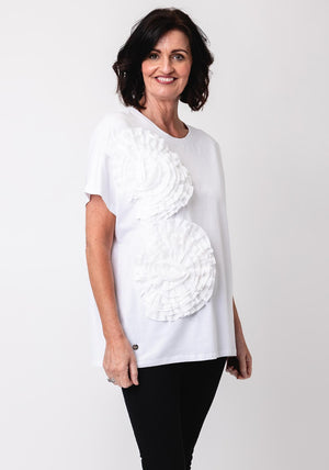 Malissa J One Size Fabric Flower T-Shirt, White