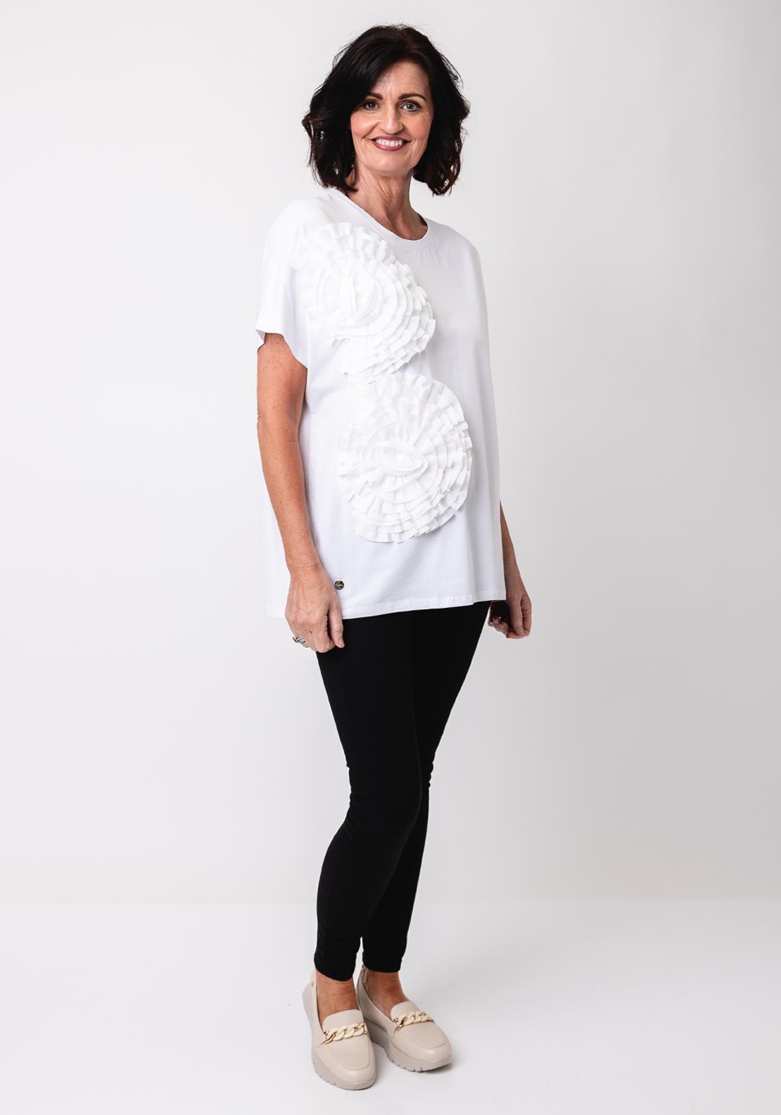 Malissa J One Size Fabric Flower T-Shirt, White