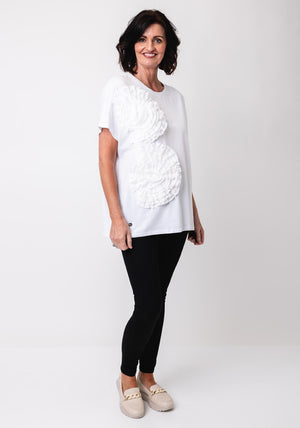 Malissa J One Size Fabric Flower T-Shirt, White