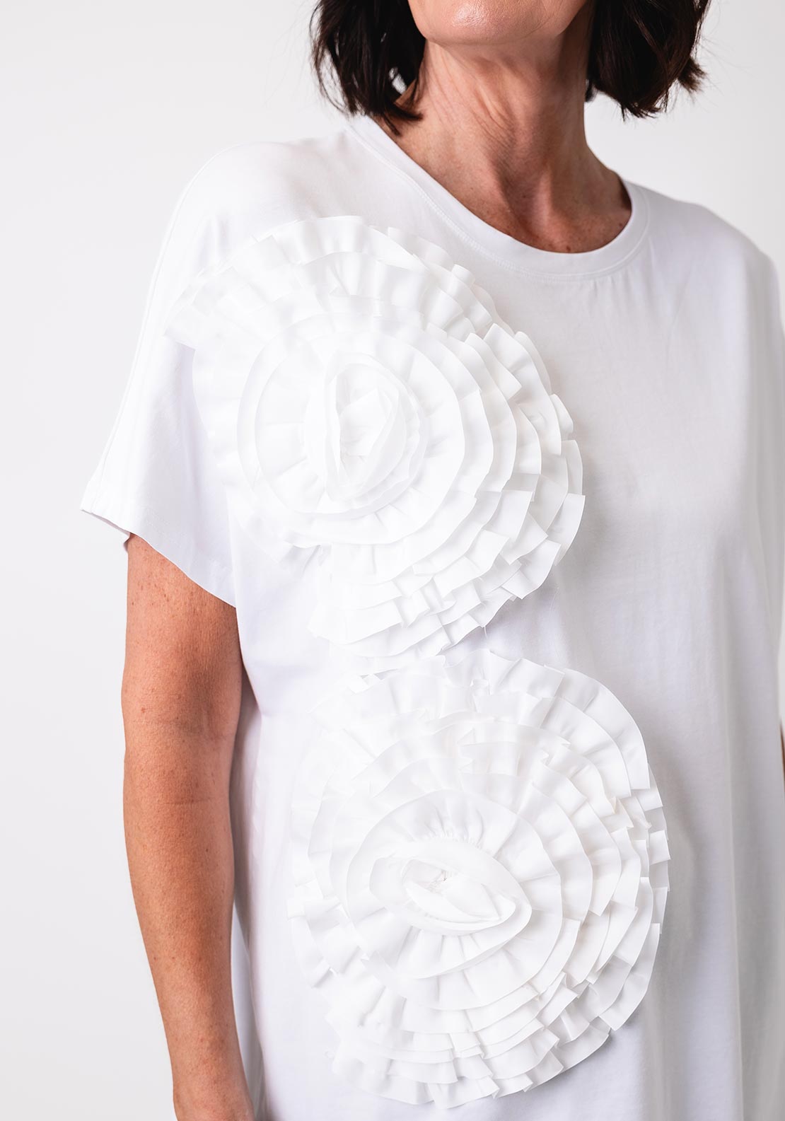 Malissa J One Size Fabric Flower T-Shirt, White