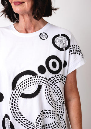 Malissa J One Size Embellished Disc Print T Shirt, White