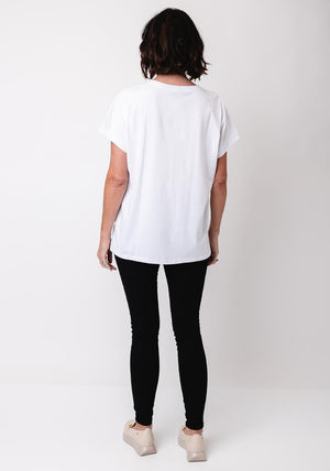 Malissa J One Size Embellished Disc Print T Shirt, White