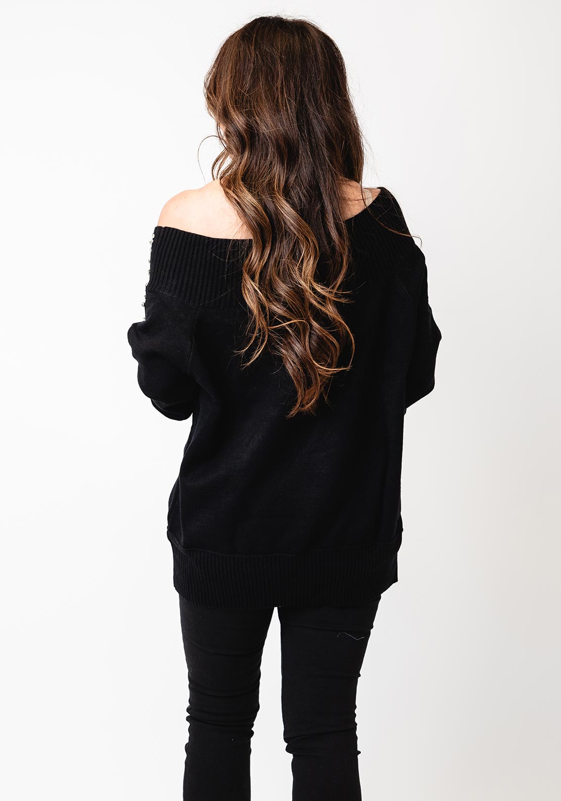 Malissa J One Size Embellished Off Shoulder Jumper, Black