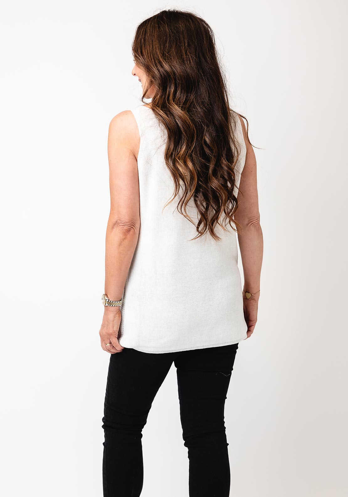 Malissa J One Size Embellished V Neck Knit Top, White