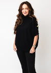 Malissa J One Size Button Detail High Neck Jumper, Black