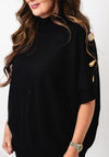 Malissa J One Size Button Detail High Neck Jumper, Black