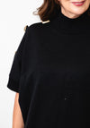 Malissa J One Size Button Detail High Neck Jumper, Black