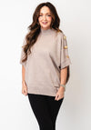 Malissa J One Size Button Detail High Neck Jumper, Taupe