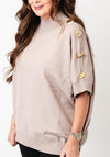 Malissa J One Size Button Detail High Neck Jumper, Taupe