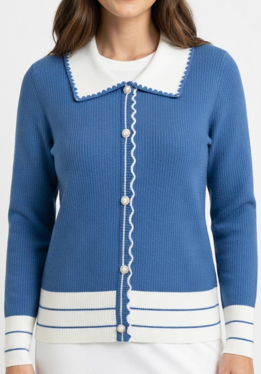 Malissa J Knitted With Embellished Buttons Cardigan, Blue