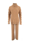 Malissa J Roll One Size Neck Cable Knit Jumper and Trousers, Camel