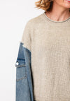 Malissa J Contrasting Knit Denim One Size Jumper, Stone