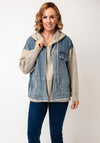 Malissa J Contrasting Zip UP Hooded Knit Denim Jacket One Size, Stone