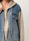 Malissa J Contrasting Zip UP Hooded Knit Denim Jacket One Size, Stone