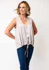 Malissa J One Size V-neck Drawstring Vest Top, Stone