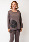 Malissa J One Size Textured Pocket Detail Long Sleeve Top, Mushroom