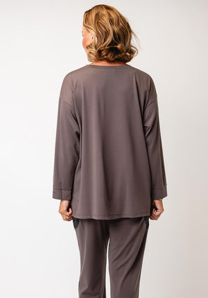 Malissa J One Size Textured Pocket Detail Long Sleeve Top, Mushroom