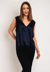 Natalia Collection One Size Material Mix Drawstring Top, Navy