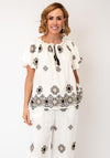 Malissa J Vintage Print with Tassel Detail Top, Cream Multi