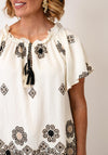 Malissa J Vintage Print with Tassel Detail Top, Cream Multi