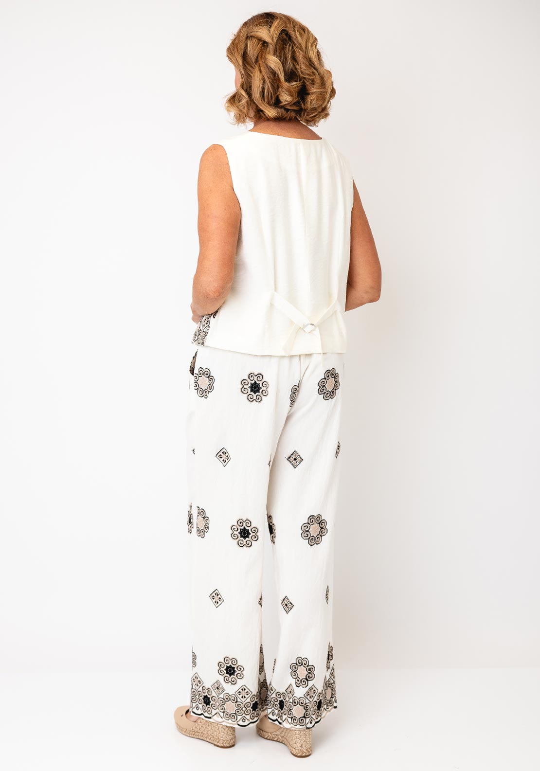Malissa J Vintage Print with Embroidery Detail Waistcoat, Cream