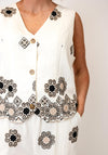 Malissa J Vintage Print with Embroidery Detail Waistcoat, Cream