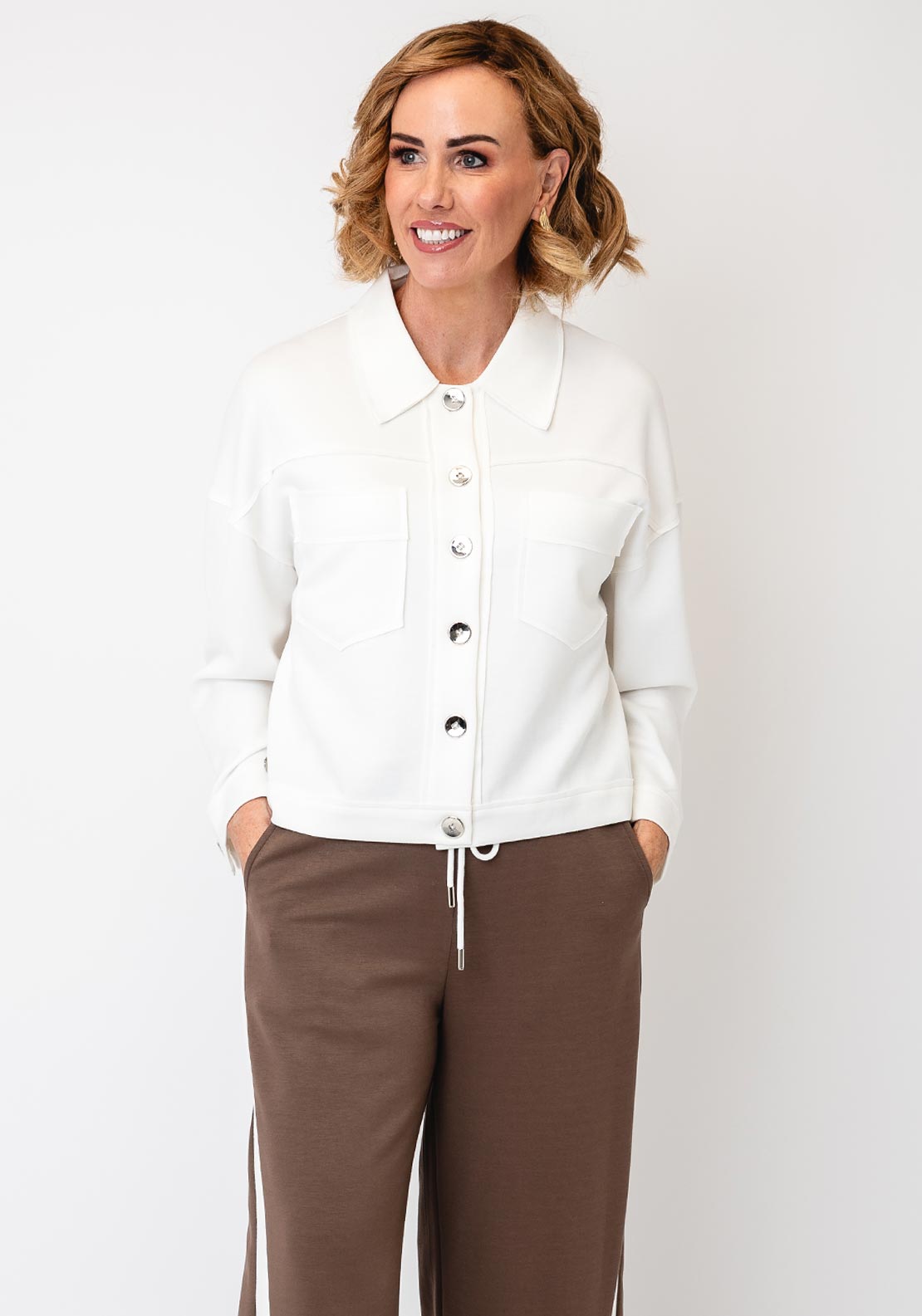 Malissa J One Size Button Down Front Shirt, White