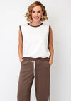 Malissa J Contrast Trim Sleeveless Top, White & Brown