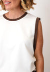 Malissa J Contrast Trim Sleeveless Top, White & Brown