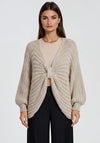 Malissa J One Size Bow Chunky Knit Poncho Jumper, Stone Beige