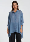 Malissa j One Size Semi Sheer Dipped Hem Shirt, Blue Denim