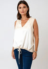 Malissa J One Size Material Mix Drawstring Top, Oyster