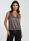 Malissa J One Size Satin Contrast Top, Brown
