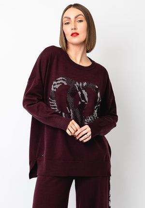 Malissa J One Size Embellished Jumper, Wine
