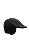 Serafina Men’s Herringbone Flat Cap with Foldaway Ear Flaps, Grey & Black
