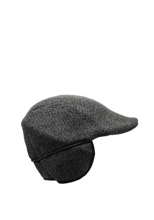 Serafina Men’s Flat Cap with Foldaway Ear Flaps, Grey & Black