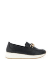 Marco Tozzi Smooth Faux Leather Link Loafers, Black & Gold