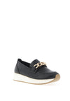 Marco Tozzi Smooth Faux Leather Link Loafers, Black & Gold