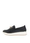 Marco Tozzi Smooth Faux Leather Link Loafers, Black & Gold