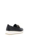 Marco Tozzi Smooth Faux Leather Link Loafers, Black & Gold