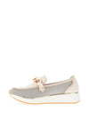 Marco Tozzi Mesh Panel Chrome Link Loafers, Cream & Gold