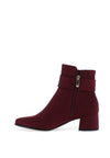 Marco Tozzi Buckle Detailed Low Block Heeled Boots, Wine