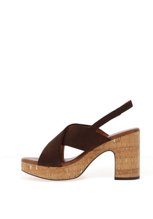 Marco Tozzi Criss Cross Chunk Cork High Heel, Brown