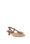 Marco Tozzi Woven Brooch Sling Back Kitten Heels, Tan