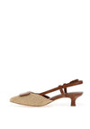 Marco Tozzi Woven Brooch Sling Back Kitten Heels, Tan