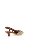 Marco Tozzi Woven Brooch Sling Back Kitten Heels, Tan