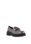 Marco Tozzi Metallic Buckle Loafers, Silver Grey