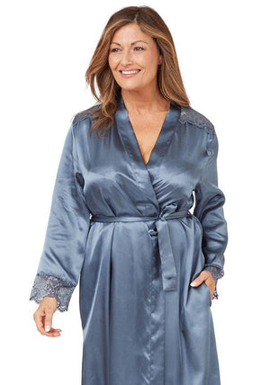 Marlon Long Sleeve Satin Lace Wrap, Faded Denim