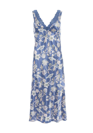 Marlon Satin Feel Floral Print Nightdress, Blue