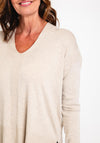 Masai Fatana V-Neck Loose Fine Knit Top, Beige